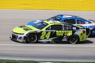 William Byron (# 24 Hendrick Motorsports Raptor Chevrolet) et Kyle Larson (# 5 Hendrick Motorsports Hendrickcars.com Chevrolet) Race pendant la série de la Coupe NASCAR PENNZOIL 400 le 16 mars 2025, au Las Vegas Motor Speedway - Source: Getty
